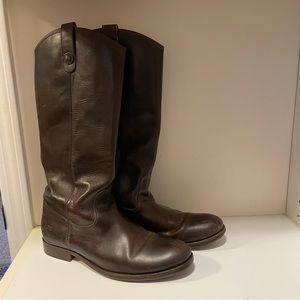 FRYE Melissa Button Riding boots in dark brown, EUC with improvements